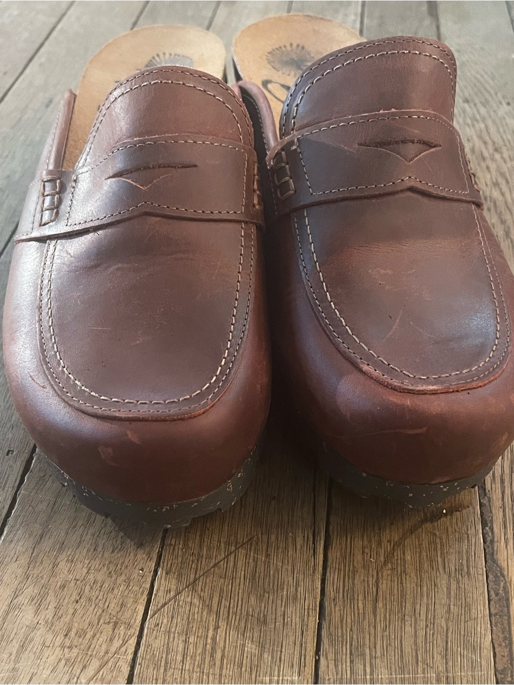 OTBT Brown Leather Mule Clogs Womens 9M Penny Loafer Slip On Comfort Shoes - Picture 3 of 6